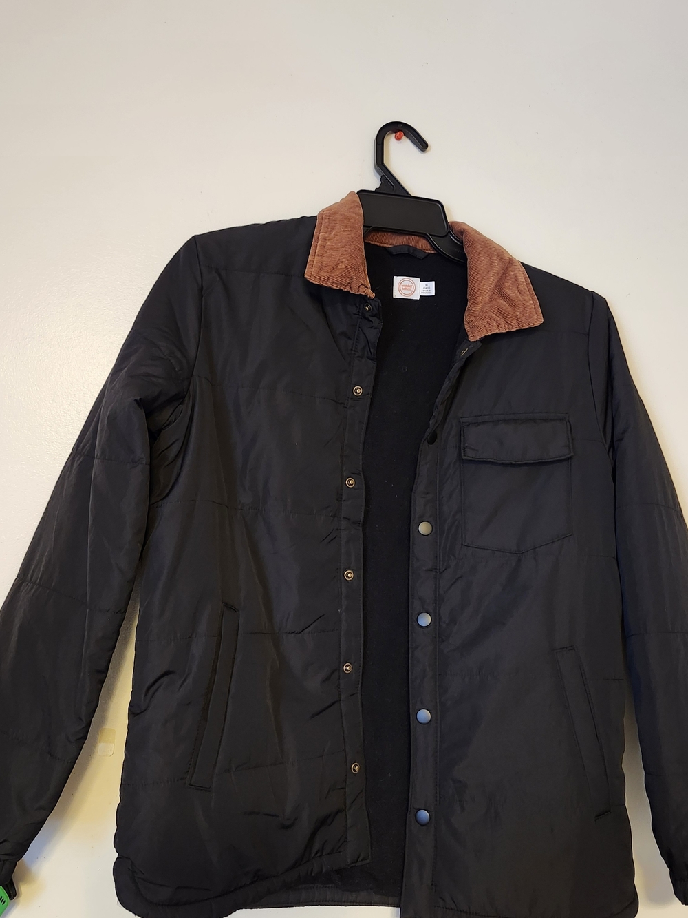 wonder nation Black Quilted Jacket with Brown Corduroy Collar